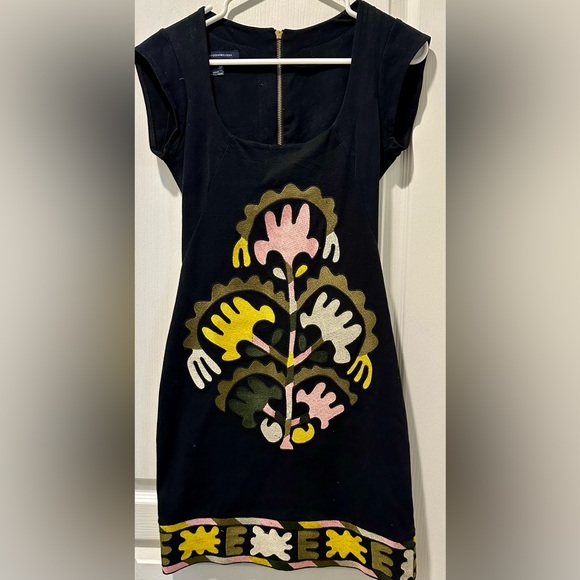 French Connection Sleeveless Embroidered Aztec Flower Knit Mini Dress - Picture 7 of 9